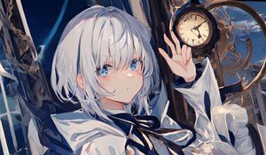 Preview wallpaper girl, gesture, cape, watch, anime