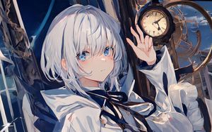 Preview wallpaper girl, gesture, cape, watch, anime