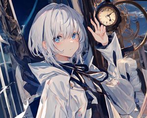 Preview wallpaper girl, gesture, cape, watch, anime