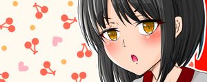 Preview wallpaper girl, gesture, cherry, anime, art