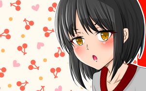 Preview wallpaper girl, gesture, cherry, anime, art