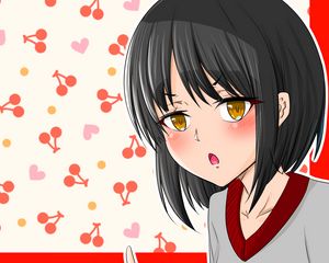 Preview wallpaper girl, gesture, cherry, anime, art