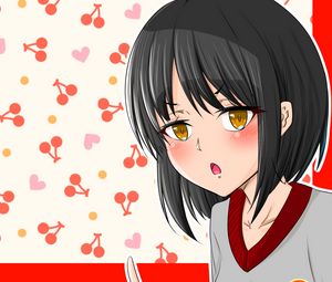 Preview wallpaper girl, gesture, cherry, anime, art