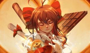 Preview wallpaper girl, gesture, chocolate, sweets, anime