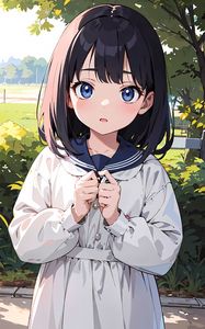 Preview wallpaper girl, gesture, dress, blush, anime