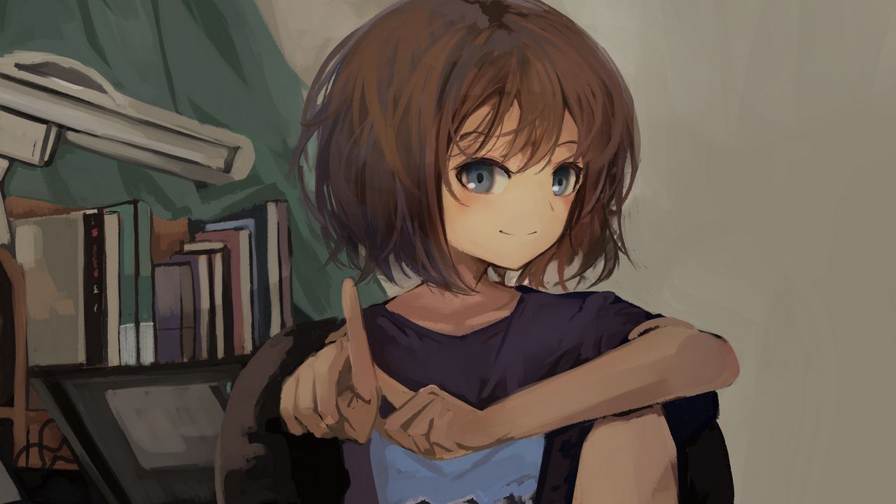 Wallpaper girl, gesture, finger, anime, art