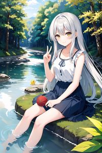 Preview wallpaper girl, gesture, forest, river, anime