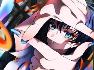 Preview wallpaper girl, gesture, glance, anime, art