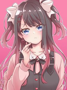 Preview wallpaper girl, gesture, hair clip, anime, pink