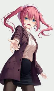 Preview wallpaper girl, gesture, jacket, skirt, anime