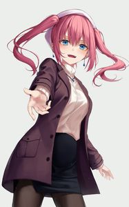 Preview wallpaper girl, gesture, jacket, skirt, anime