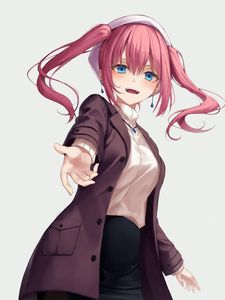 Preview wallpaper girl, gesture, jacket, skirt, anime