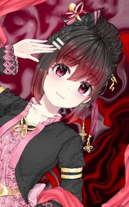 Preview wallpaper girl, gesture, jewelry, anime, art, red