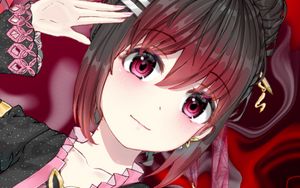 Preview wallpaper girl, gesture, jewelry, anime, art, red