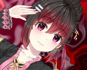 Preview wallpaper girl, gesture, jewelry, anime, art, red