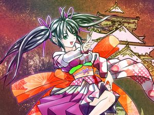 Preview wallpaper girl, gesture, kimono, movement, anime