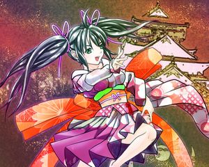 Preview wallpaper girl, gesture, kimono, movement, anime