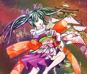 Preview wallpaper girl, gesture, kimono, movement, anime