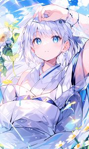 Preview wallpaper girl, gesture, kimono, flowers, white, anime