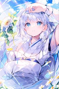 Preview wallpaper girl, gesture, kimono, flowers, white, anime