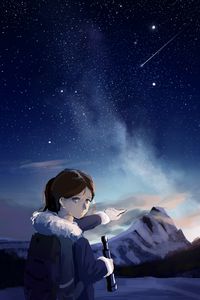 Preview wallpaper girl, gesture, mountains, night, free, anime