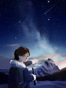 Preview wallpaper girl, gesture, mountains, night, free, anime