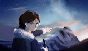 Preview wallpaper girl, gesture, mountains, night, free, anime