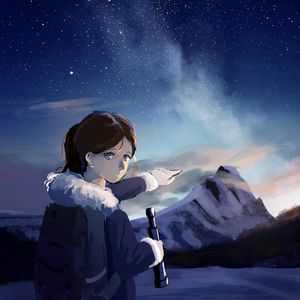 Preview wallpaper girl, gesture, mountains, night, free, anime