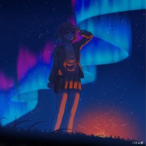 Preview wallpaper girl, gesture, northern lights, night, anime, art