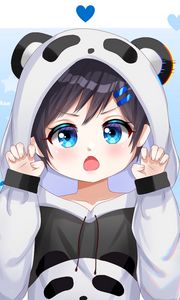 Preview wallpaper girl, gesture, panda, cute, anime, art, cartoon