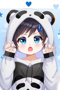 Preview wallpaper girl, gesture, panda, cute, anime, art, cartoon