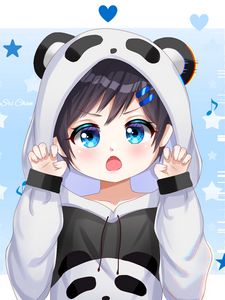 Preview wallpaper girl, gesture, panda, cute, anime, art, cartoon