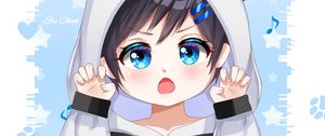 Preview wallpaper girl, gesture, panda, cute, anime, art, cartoon