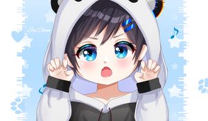 Preview wallpaper girl, gesture, panda, cute, anime, art, cartoon