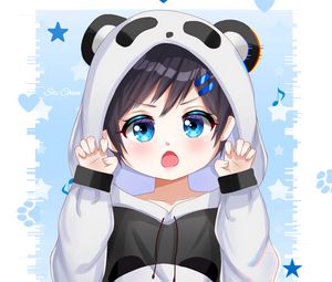 Preview wallpaper girl, gesture, panda, cute, anime, art, cartoon
