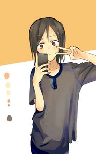 Preview wallpaper girl, gesture, phone, selfie, anime