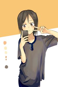 Preview wallpaper girl, gesture, phone, selfie, anime