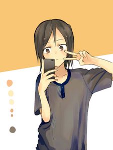 Preview wallpaper girl, gesture, phone, selfie, anime