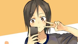 Preview wallpaper girl, gesture, phone, selfie, anime