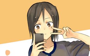 Preview wallpaper girl, gesture, phone, selfie, anime