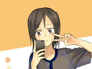 Preview wallpaper girl, gesture, phone, selfie, anime