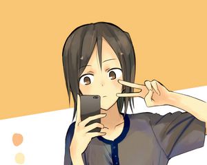 Preview wallpaper girl, gesture, phone, selfie, anime