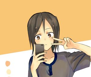 Preview wallpaper girl, gesture, phone, selfie, anime