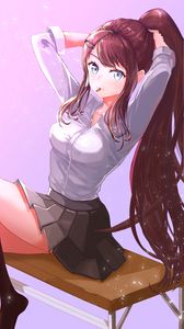 Preview wallpaper girl, gesture, ponytail, anime, art