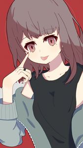 Preview wallpaper girl, gesture, protruding tongue, glance, anime