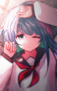 Preview wallpaper girl, gesture, schoolgirl, anime, art
