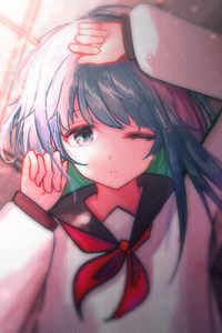 Preview wallpaper girl, gesture, schoolgirl, anime, art