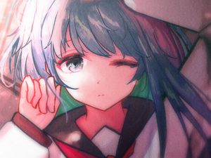 Preview wallpaper girl, gesture, schoolgirl, anime, art