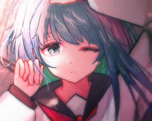 Preview wallpaper girl, gesture, schoolgirl, anime, art