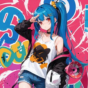 Preview wallpaper girl, gesture, shorts, graffiti, anime, art